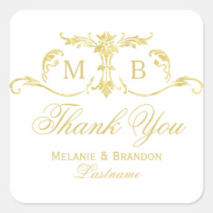 Stickers Merci or mariage monogramme or