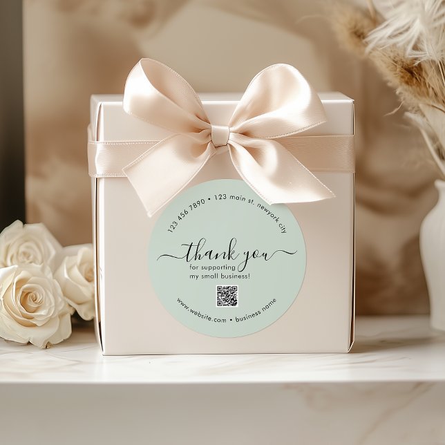 Stickers Merci Personnalisé À Monnaie Lumière Avec (Light Mint Custom Thank You Stickers With QR Code)