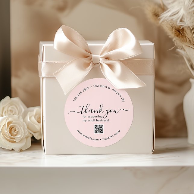 Stickers Merci Personnalisé Rose Vive Avec Code QR (Blush Pink Custom Thank You Stickers With QR Code)