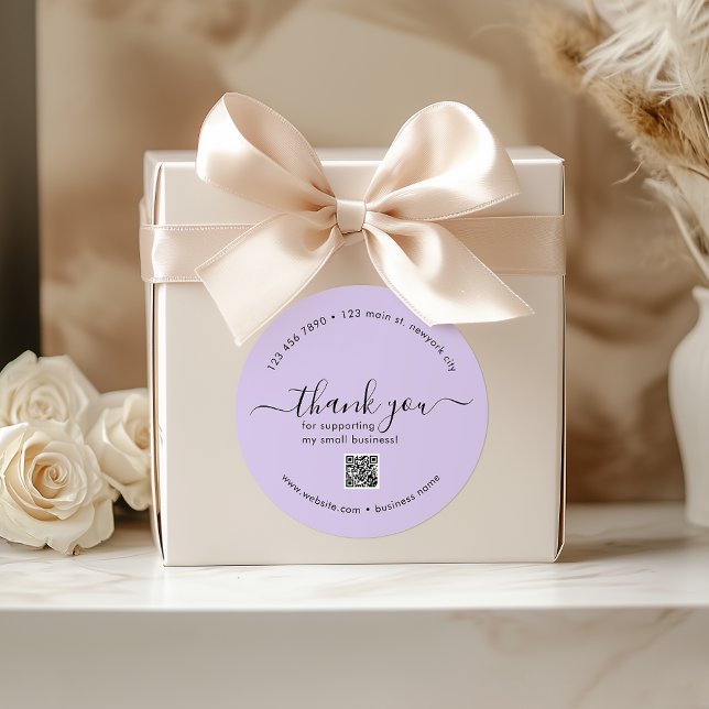 Stickers Merci Personnalisé Violet Avec Code QR (Purple Custom Thank You Stickers With QR Code)