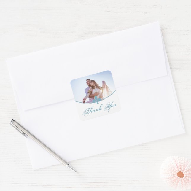 Stickers Merci photo Fleur de Lis turquoise (Enveloppe)