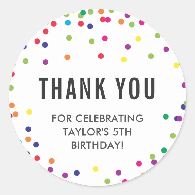 Stickers Merci Rainbow Birthday Party (Devant)