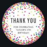 Stickers Merci Rainbow Birthday Party<br><div class="desc">Stickers Merci Rainbow Birthday Party avec texte personnalisé et confetti coloré autour du bord</div>