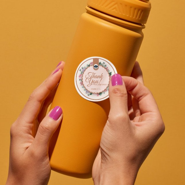 Stickers Merci rose beige - Logo (Beige Pink Floral Thank You Circle Stickers - Custom Logo)