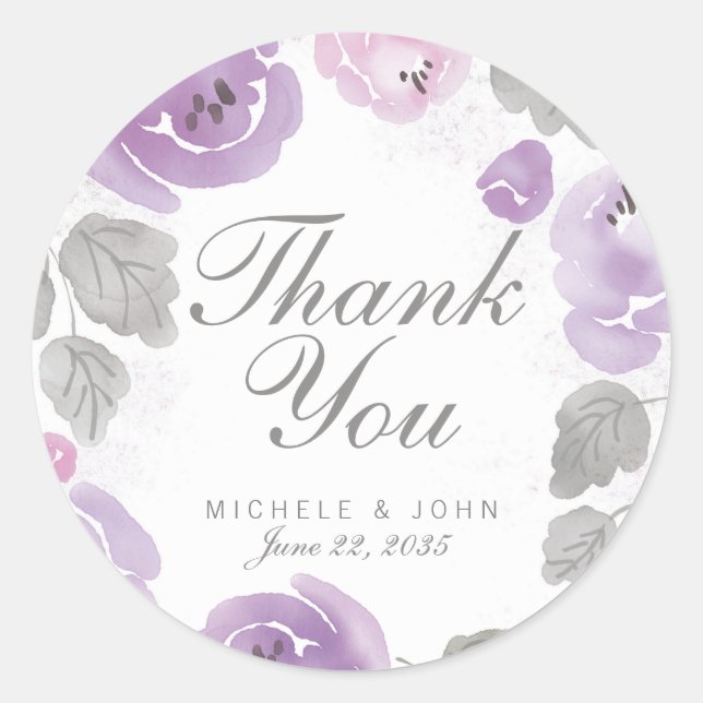 Stickers Merci Rose Lilac Watercolor (Devant)