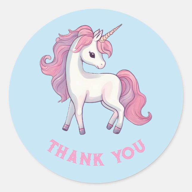 Stickers Merci Unicorne - Bleu rond (Devant)
