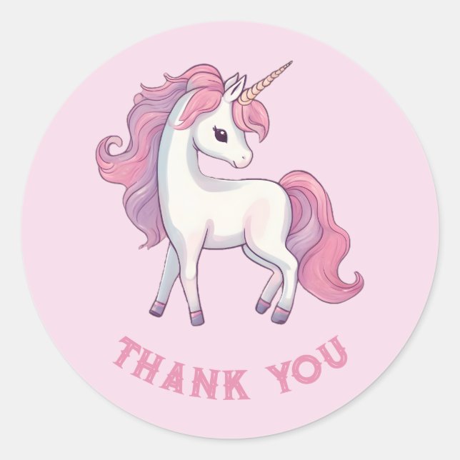 Stickers Merci Unicorne - Rose rond (Devant)