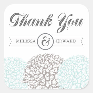 Stickers Merci vintage Aqua Zinnia Fleurs