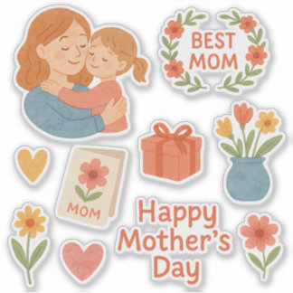 Stickers mères‑filles mignons pour la fête des mèr