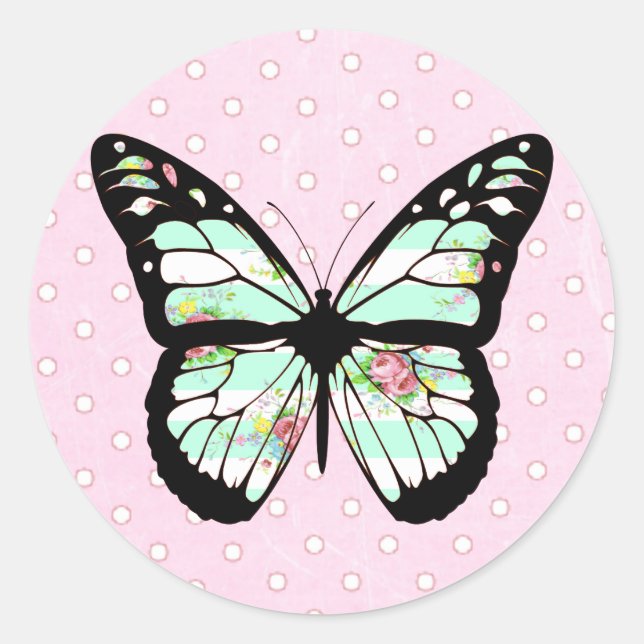 Stickers Mignons rose blanc et papillon Turquoise (Devant)
