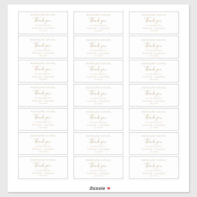 Stickers minimaliste Gold Nom de l'invité Mariage  (Feuille)