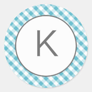 Stickers Monogramme Aqua En vichy Motif