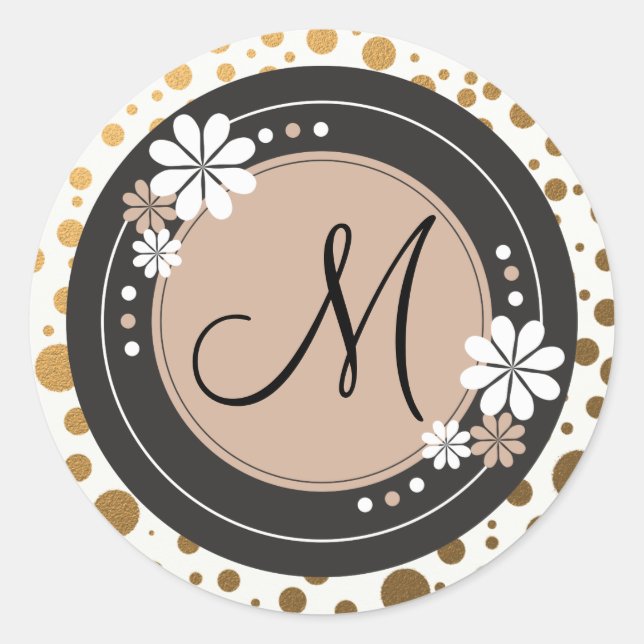 Stickers Monogramme Dots d'or : Cadre Floral (Devant)