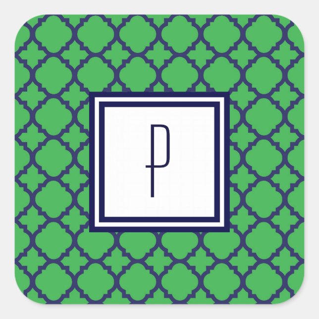 Stickers Monogramme Green Blue Quatrefoil (Devant)