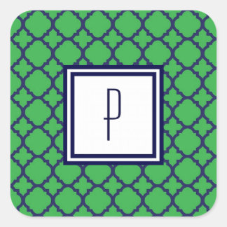 Stickers Monogramme Green Blue Quatrefoil