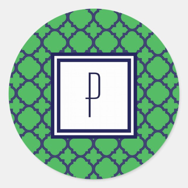 Stickers Monogramme Green Blue Quatrefoil (Devant)