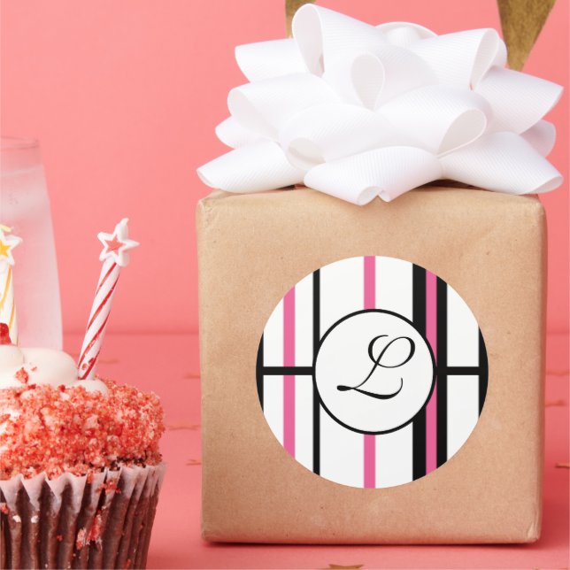 Stickers Monogramme Grilles rose noir et blanc (Fête)