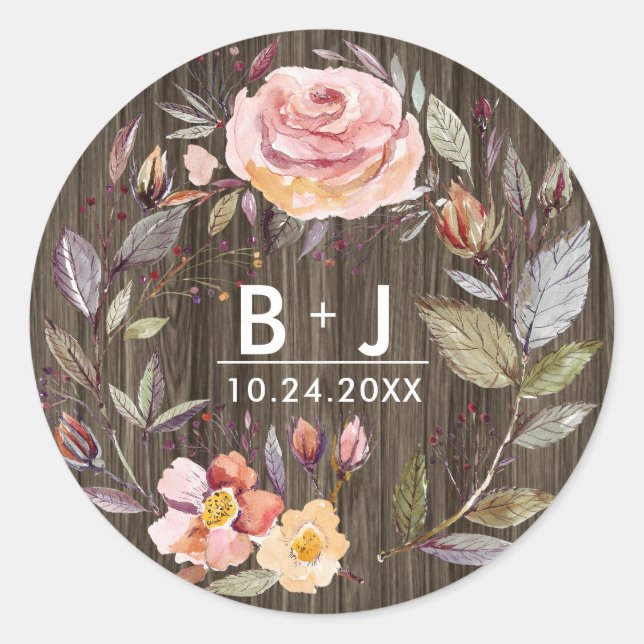Stickers Monogramme Mariage en bois d'automne (Devant)