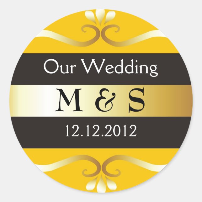 Stickers Monogramme mariage - Jaune & Or (Devant)