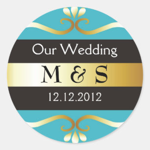 Stickers Monogramme mariage - Turquoise & Or