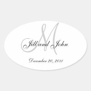 Stickers Monogramme Oval pour gris blanc Mariage