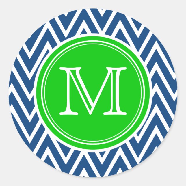 Stickers Monogramme Vert & Bleu Chevron Rond (Devant)