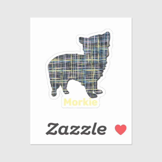 Stickers Morkie Chien Jaune & Grille Bleue (Feuille)