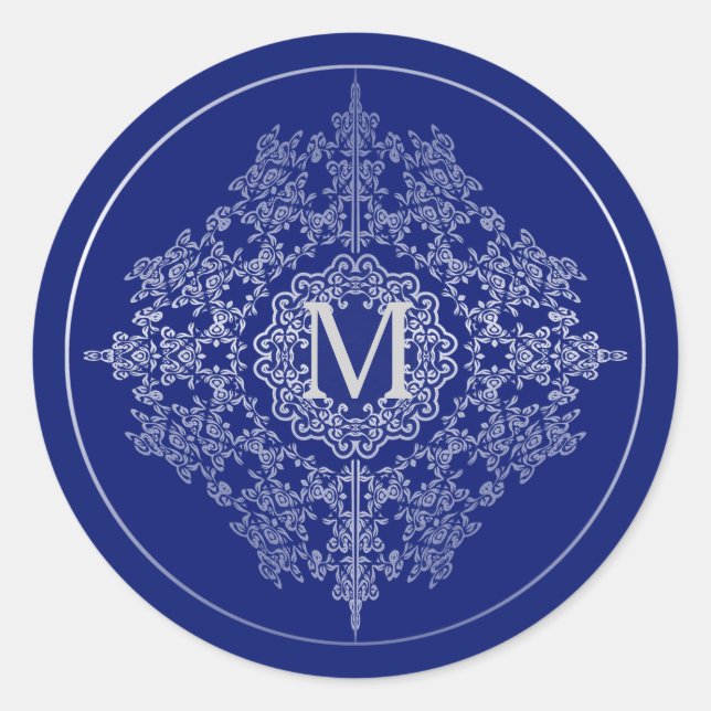 Stickers Motif Monogram Blue & Silver Filigree (Devant)