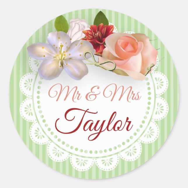 Stickers Mr & Mrs Sage Green et Coral Floral (Devant)