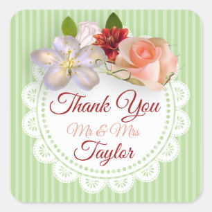 Stickers Mr & Mrs Sage Green et Coral Floral