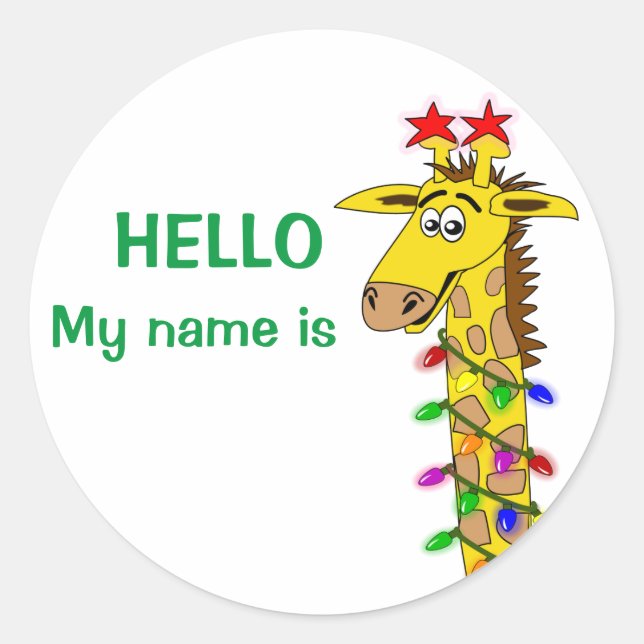 Stickers Nametag de Noël Giraffe drôle avec lumièr (Devant)
