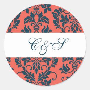 Stickers Navy et Coral Mariage damassé Favoriser