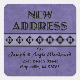 Stickers New Address Personnalisés en violet décor
