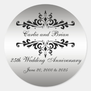 Stickers Noir Argent 25ème Anniversaire Mariage