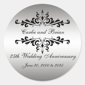 Stickers Noir Argent 25ème Anniversaire Mariage