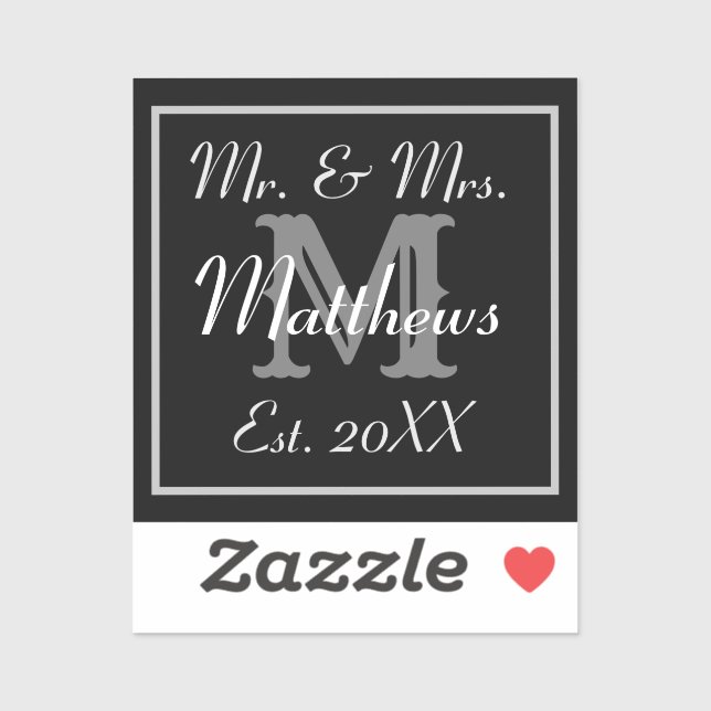 Stickers noir et blanc Mariage Monogrammes (Feuille)