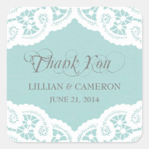 Stickers Nom Merci en dentelle bleue