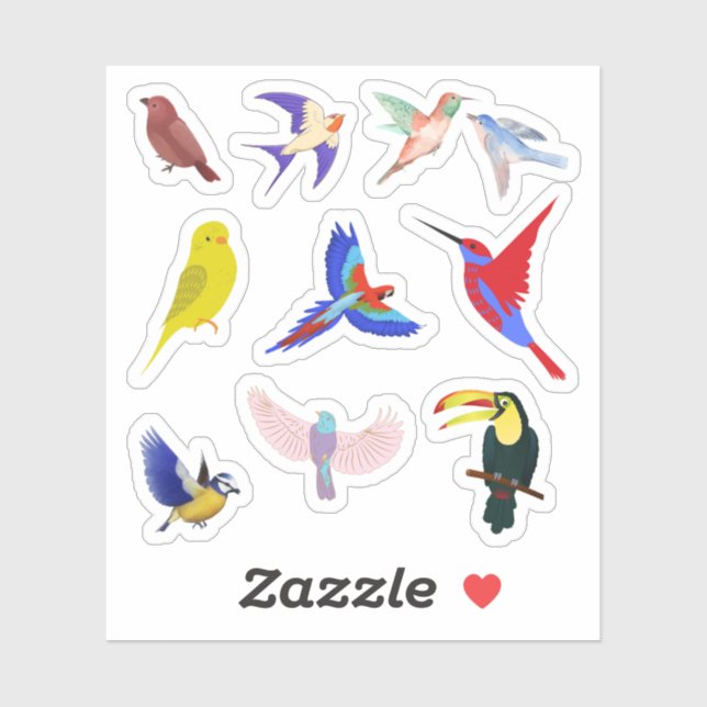 Stickers Oiseaux colorés (Feuille)