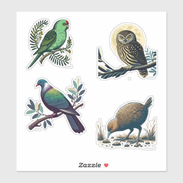 Stickers Oiseaux Nouvelle-Zélande (Feuille)
