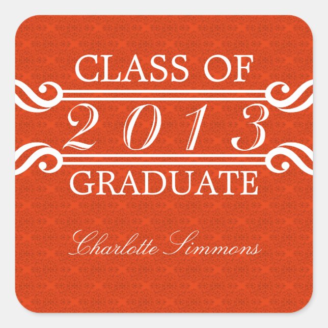 Stickers Orange Vintage Damask 2013 Graduation (Devant)