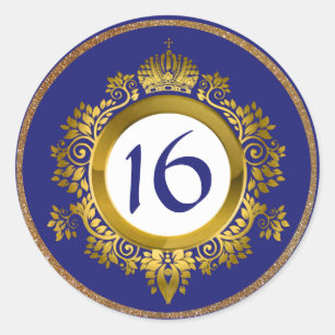 Stickers Ornate Gold et Blue Sweet 16 Anniversaire