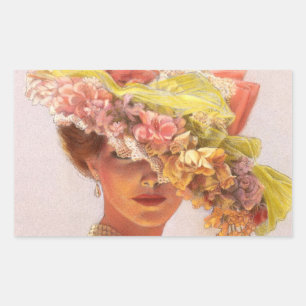 Stickers Ovale de la Dame Victorienne Casquette Fl