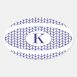 Stickers ovale KNIT LIGNE BLEUE + Initiale