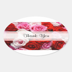 Stickers ovale Rose "Merci" personnalisés