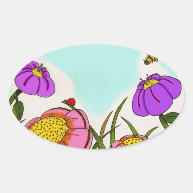 Stickers Ovaux de prairie fleurie - Ensemble de 20 (Devant)