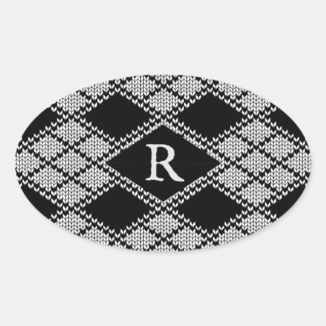 Stickers Ovaux KNIT JACQUARD NOIR + Initiale (Devant)
