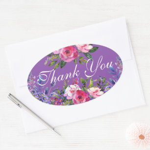 Stickers Ovaux pourpres aux fleurs d'aquarelle