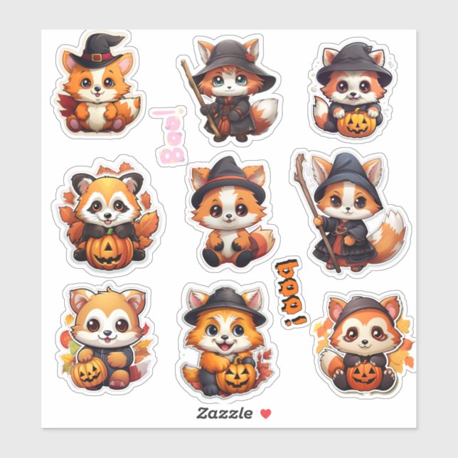 Stickers Panda Rouge Halloween super mignons (Feuille)