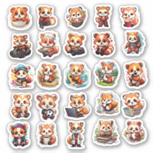 stickers Panda rouge mignonne, pack de valeur 25 S