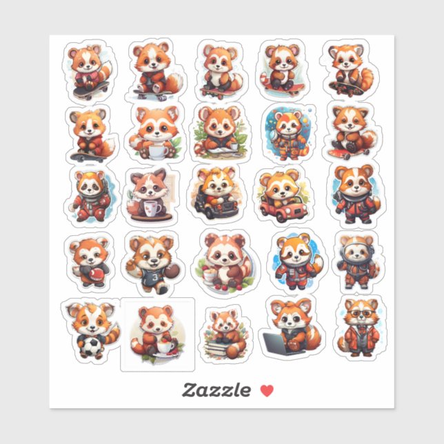 stickers Panda rouge mignonne, pack de valeur 25 S (Feuille)